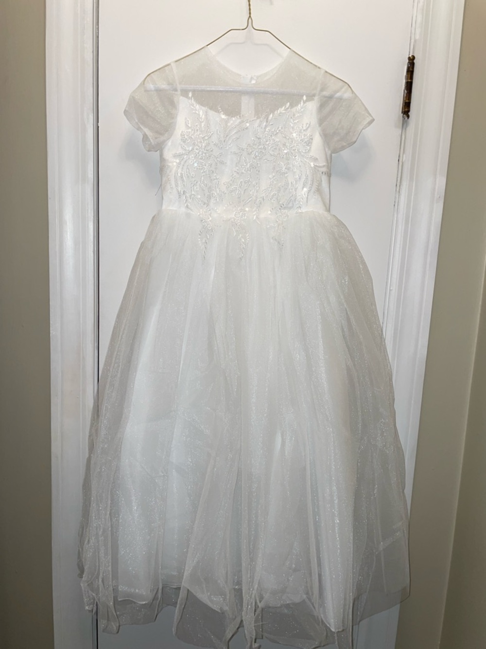 Flower Girls' White Lace Bodice Tulle Party Dress